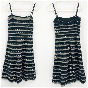 BCBGMAXAZRIA Womens Y2K Polka Dot Silk Striped Tulle Party Dress Size‎ 4 Black